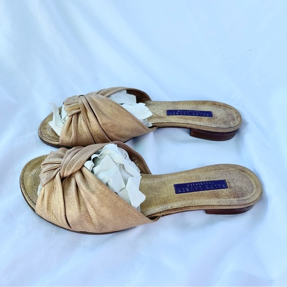 RALPH LAUREN PURPLE LABEL | KNOTTED GOLD LEATHER METALLIC SLIDE SANDAL SIZE 6.5 - Picture 4 of 6